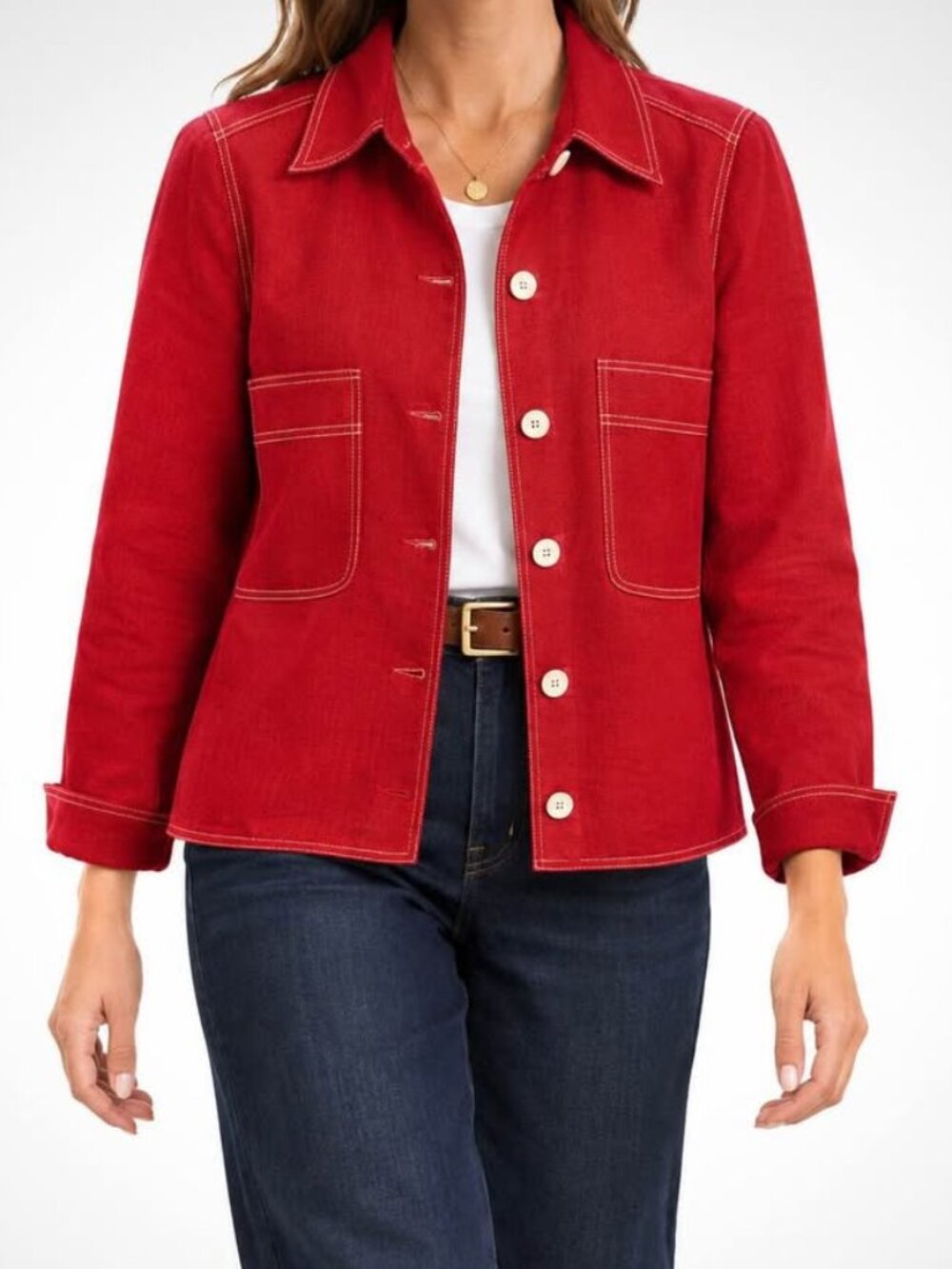 Linda Allard- Ellen Tracy Red Linen Lightweight Quiet Luxury Chore Coat [size 4]